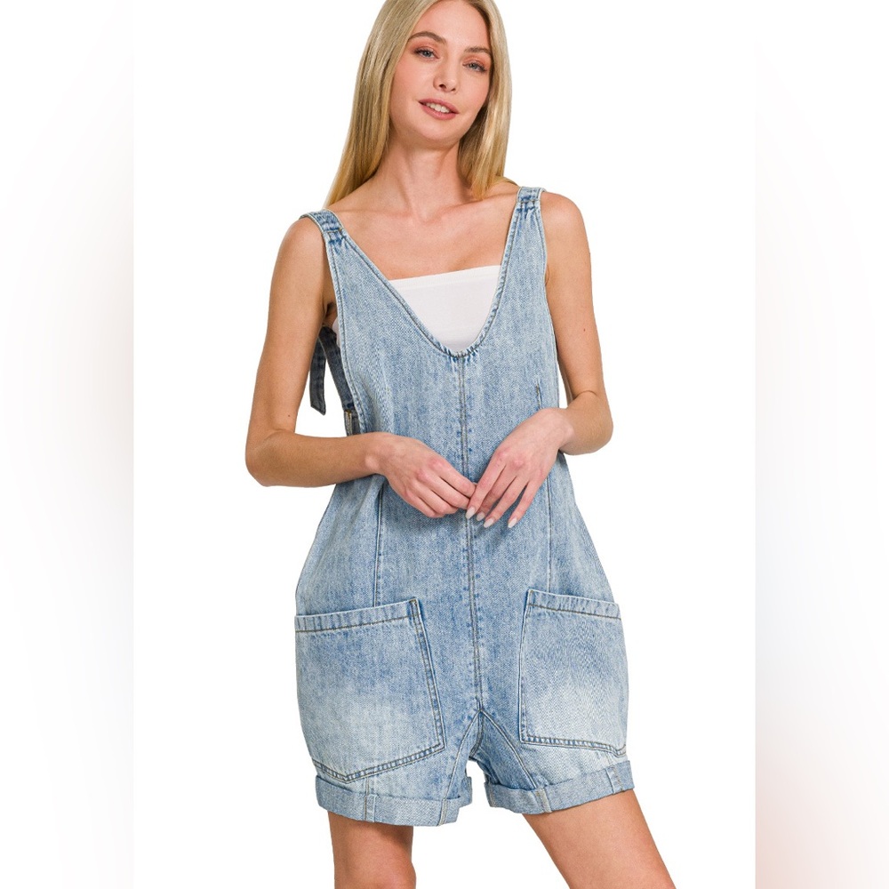 Zenana Denim Short Overalls with Pockets